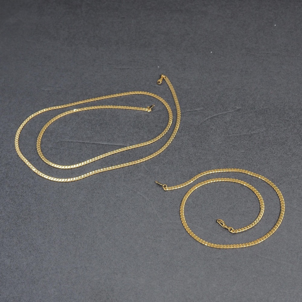 Necklace 14K Gold Plated Curb Link Chain Matching Set Polished Layered Pair Glam